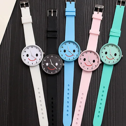 JBRL силикона Однотонная одежда наручные часы Детские усмешки ребенок кварцевые