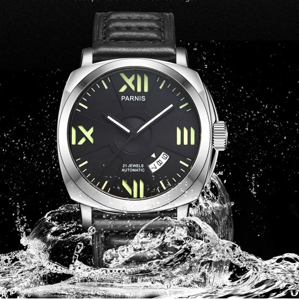 2019 New Arrivals Mens Watces Top Brand Luxury Automatic Watch Parnis 44mm Mechanical Watches Calendar Luminous 100M Swim | Наручные часы