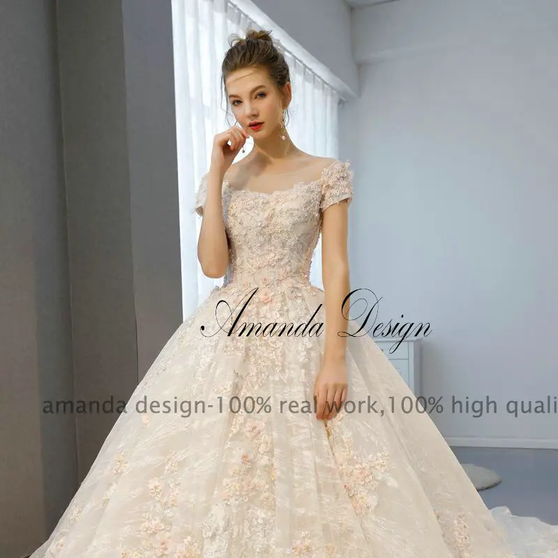 Аманда дизайн vestido de noiva princesa короткий рукав кружева аппликация цветы ручной работы свадебное платье