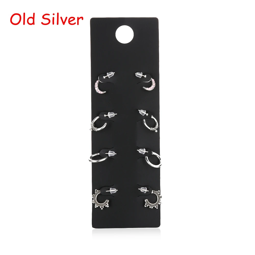 old silver 4 пары, круглые серьги-кольца, набор, очаровательные серьги-подвески, ювелирные изделия в стиле минимализма, подарок для женщин, дорогие подарки для мамы, сестры - Окраска металла: old silver