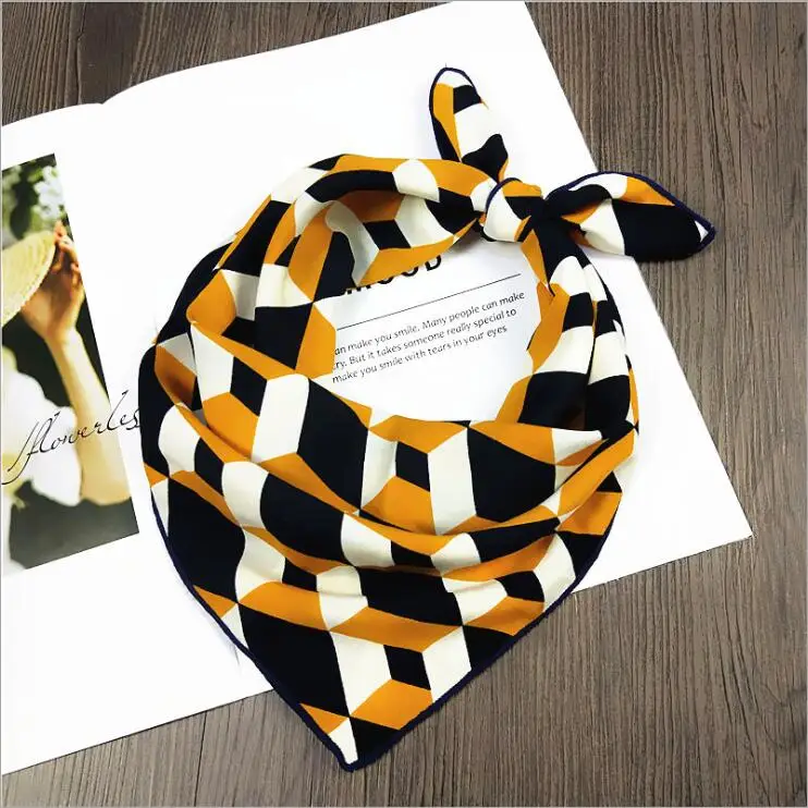 Stereogram yellow 50*50 см женский шарф мода весна лето полосатый Шелковый квадратный шарфы для девочек носовой платок с принтом шифоновый шарф шейный аксессуар - Цвет: Stereogram yellow