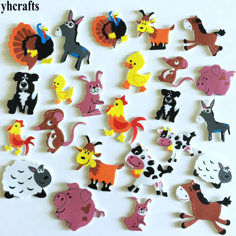 Pegatinas de espuma para animales de granja, art&iacute;culos de actividades artesanales para guarder&iacute;a, adorno para habitaci&oacute;n de ni&ntilde;os, autoaprendizaje, OEM, 1 g/lote-3