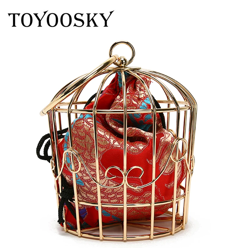

TOYOOSKY винтажная дизайнерская сумка через плечо с вышивкой в виде птичьей клетки, женская вечерняя нарядная сумочка, индивидуальная миниатюр...