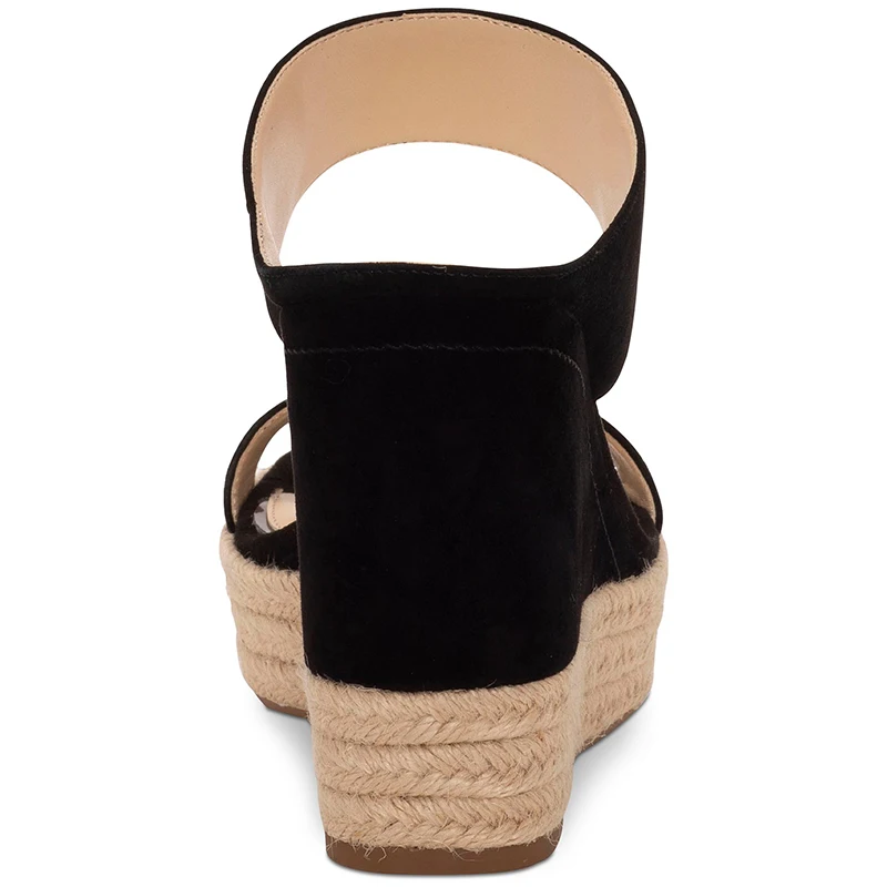 Черные эспадрильи на высокой танкетке Босоножки платформе женские шлепанцы