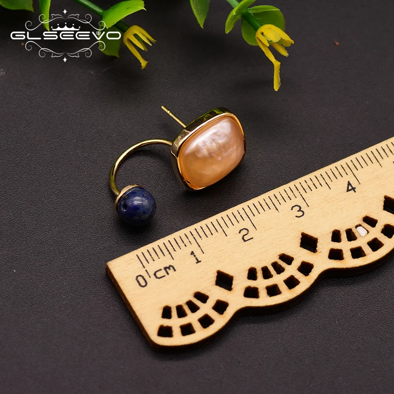 

GLSEEVO Natural Blue Stone Orange Earring For Women Engagement Dual-Use Stud Earring Vintage Jewellery Acessorrices GE0766B