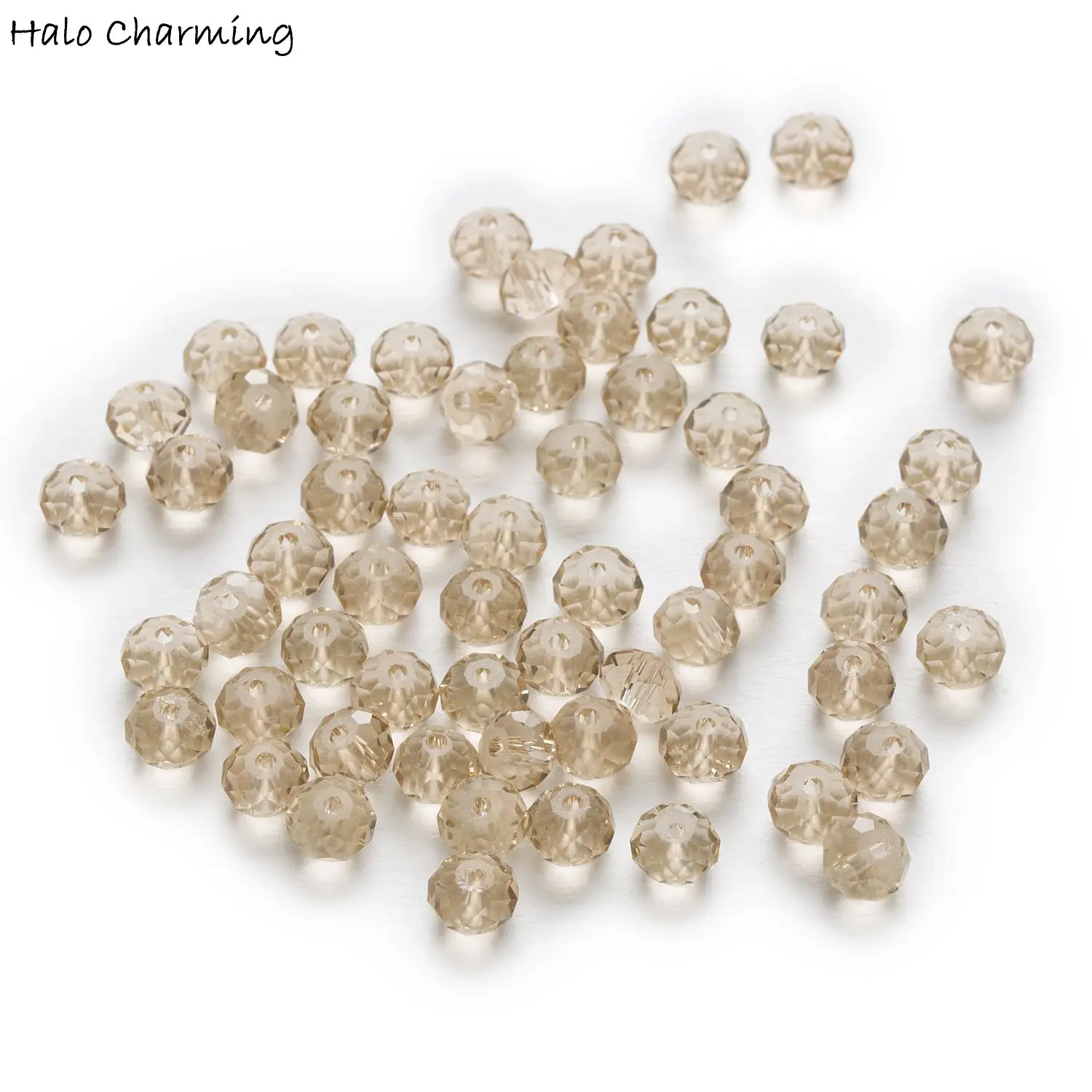 

50 Piece Champagne Crystal Glass Rondelle Quartz Faceted Beads For Handmade Bracelet Necklaces DIY Jewelry Making 4-8mm