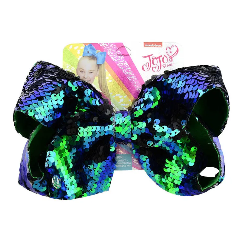 

8" Sequin jojo Bows Rainbow Large Hair Bows Hairgrips Kids Handmade Boutique Knot Jumbo Hair Clips Hair Accessories for Girl