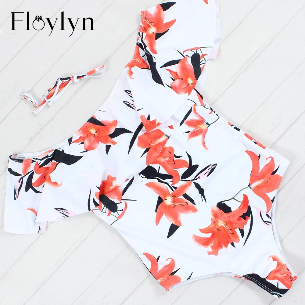 Floylyn Цельный купальник с оборками для женщин новый цветочный сексуальный