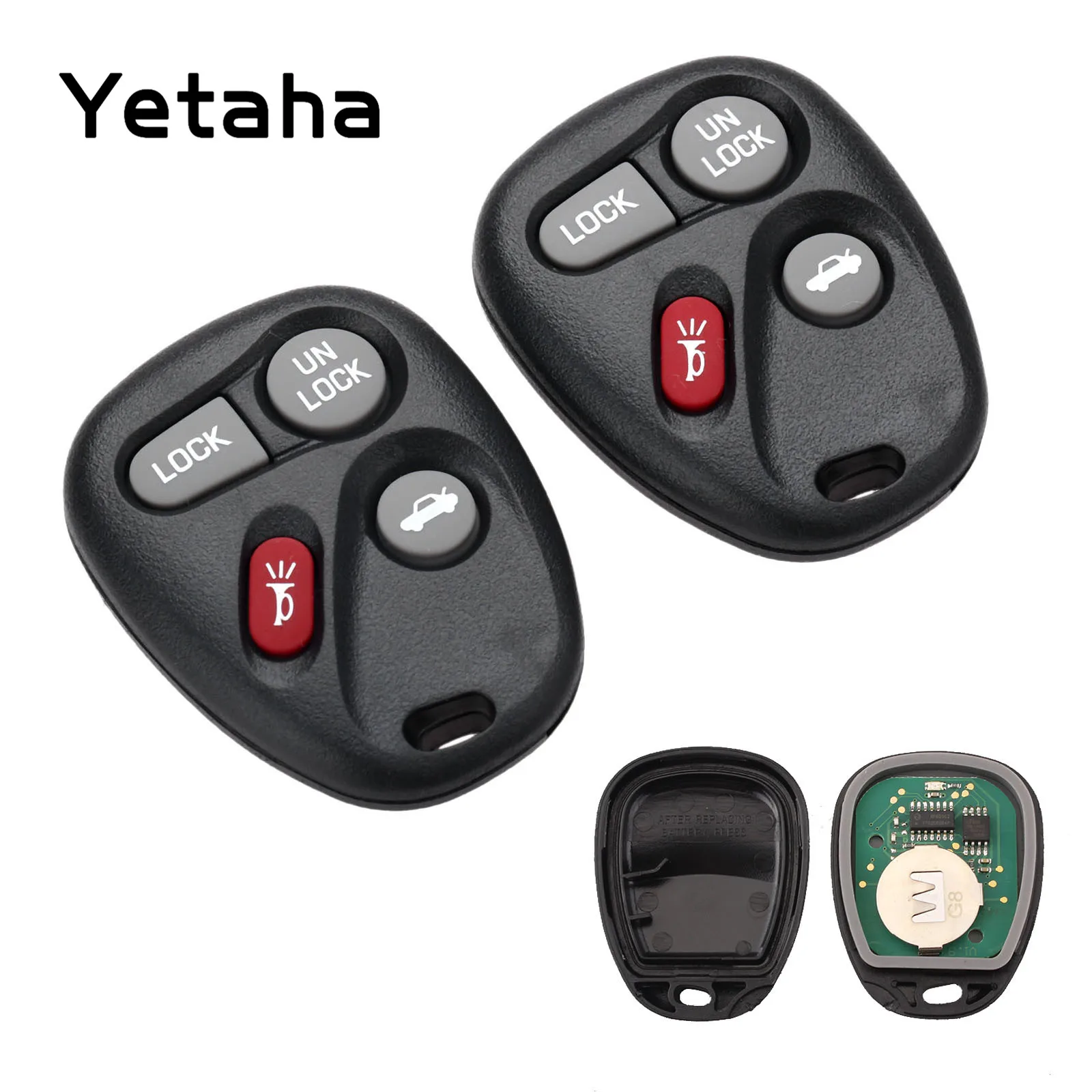 

Yetaha 2pcs Remote Key For Chevrolet Tahoe GMC Yukon Buick Cadillae Pontiac ABO1502T Chip 315MHz 4 Buttons Keyless Entry Keys