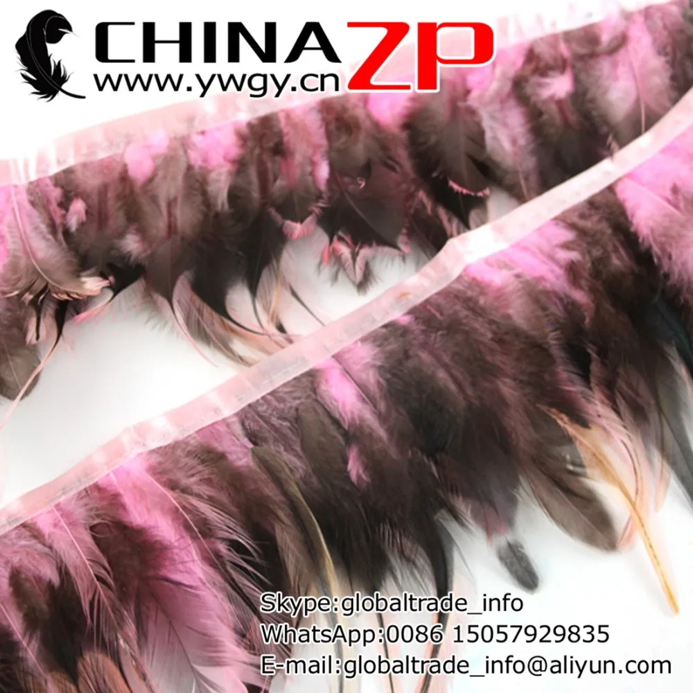 

Leading Supplier CHINAZP Factory 10yards/lot Cheap Wholesale Dyed Pink and Natural Rooster Saddle Hackle Hen Feather Fringe Trim