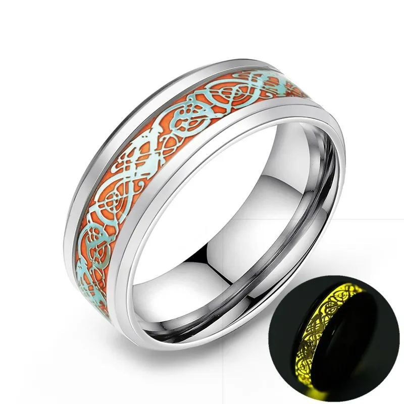 Yellow Glowing Luminous Dragon Rings Men Stainless Steel Glow in the Dark Fluorescent Ring Women Wedding Aneis Fashion Jewelry - Main Stone Color: JR8003SLY