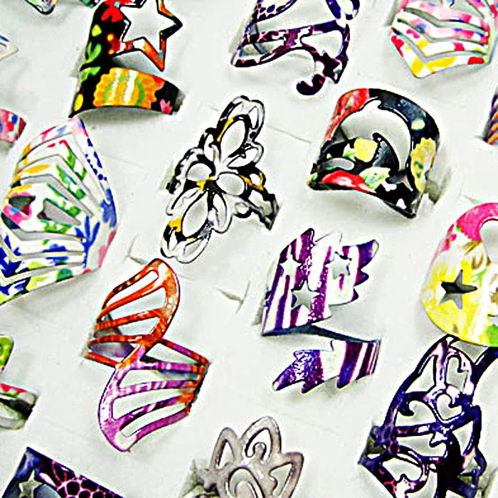 Бесплатная доставка 50шт. Набора украшений оптовой торговли из нержавеющей стали с эмалью регулируемого размера для женщин и мужчин.