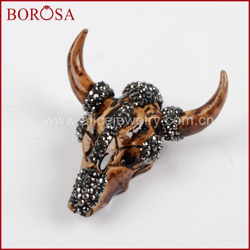Подвески в виде Головы Быка из смолы BOROSA, новинка, подвеска в виде Головы Быка и крупного рогатого скота Longhorn Druzy, стразы, драгоценные камни из циркония, ювелирные изделия для женщин, JAB796