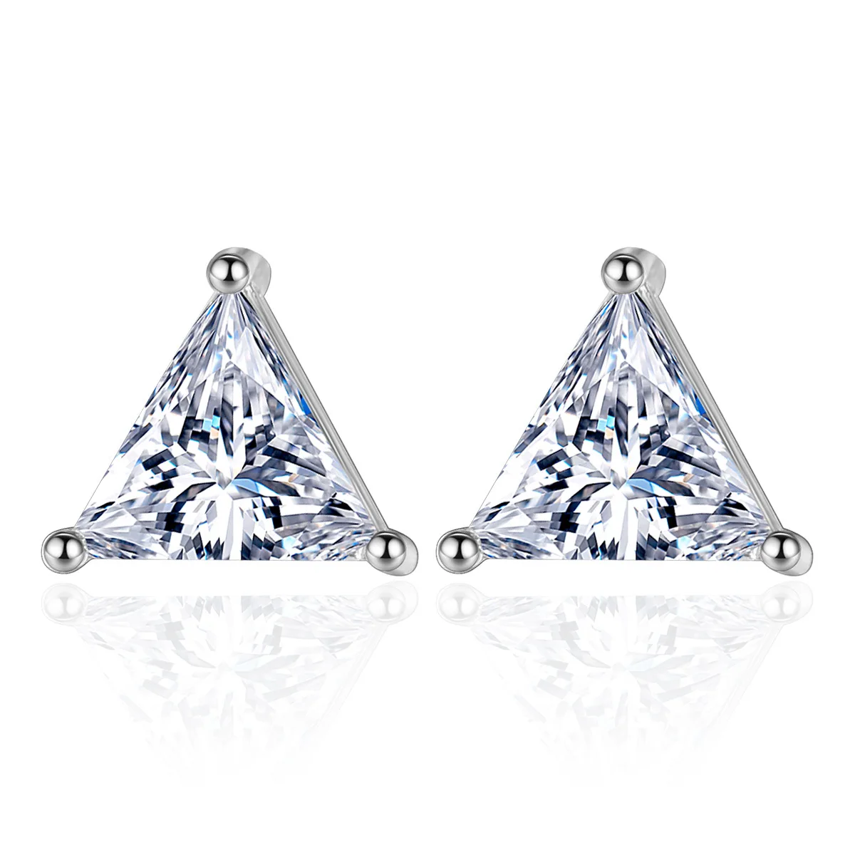 

925 Sterling Silver Zircon Stars Geometric Triangles Stud Earrings For Women Casual Style Girl Earings