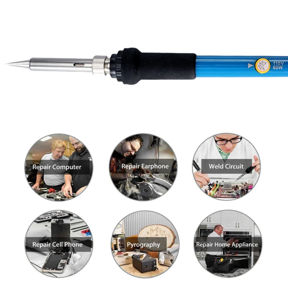 60W Electric Welding Soldering Iron Adjustable Temperature + 5 Replacement Tip Set | Инструменты