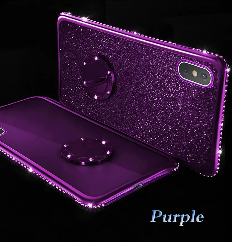 Diamond кольцевой магнитный держатель Case для iphone X XR XS MAX 7 Plus 6s крышка блеск samsung