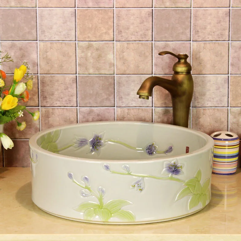 Hua Hin Jingdezhen porcelain art-straight purple Magnolia washbasin | Обустройство дома