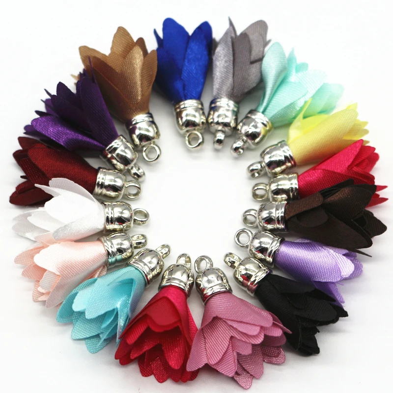 100 шт. смешанных цветов 28 мм Цветок кисточка для брелока сотового телефона