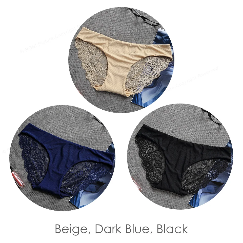 Beige Blue Black Новинка, сексуальные шелковые бесшовные трусики для женщин, прозрачные кружевные танга, дышащая сетка, низкая посадка, нижнее белье для женщин, нижнее белье, 3 шт - Цвет: Beige Blue Black