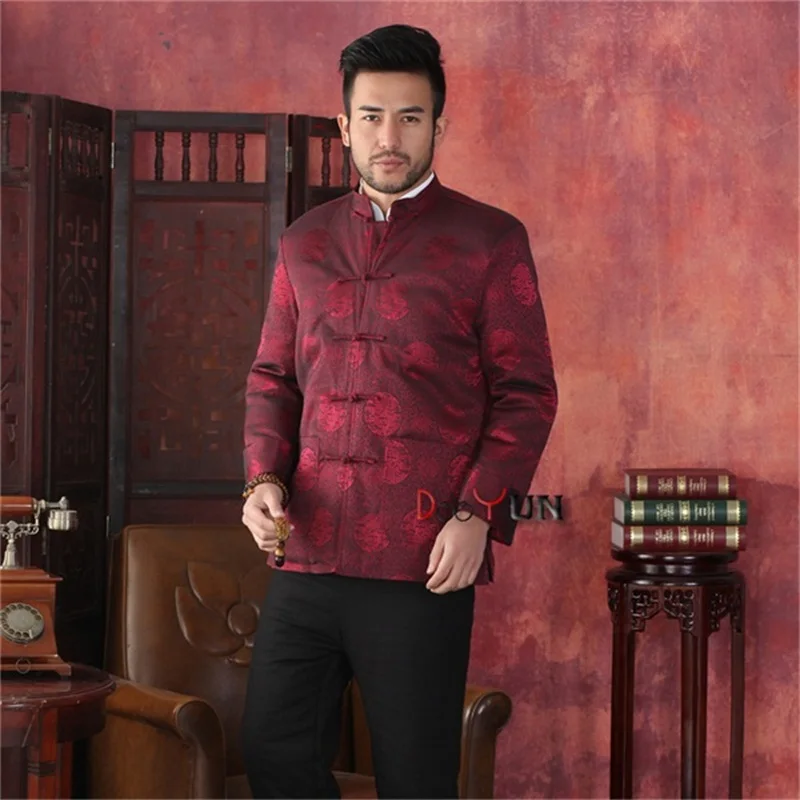 Новая мода Бургундия зимнее толстое Мужское пальто из полиэстера китайская
