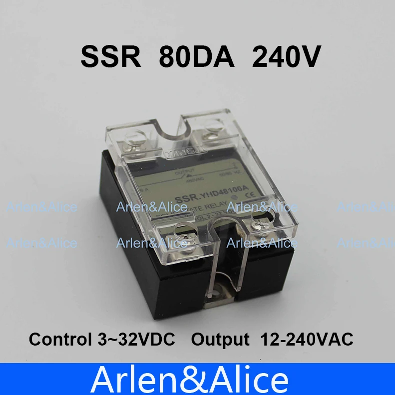 

80DA SSR Control 3-32V DC output 12~240VAC single phase AC solid state relay