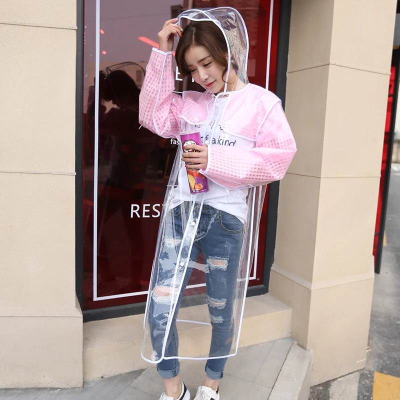 Розовый Модный женский прозрачный плащ из ЭВА непромокаемое пончо для