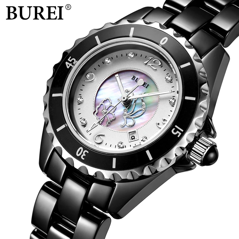 Женские часы BUREI Топ бренд Повседневная мода женские керамические бриллианты