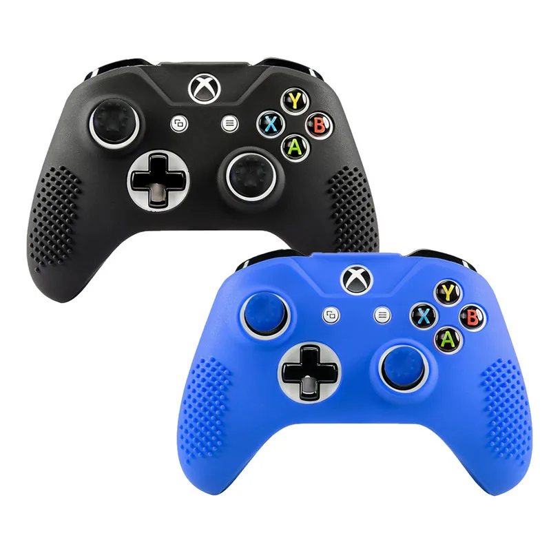 IVYUEEN 2 x мягкий Противоскользящий силиконовый резиновый чехол для Xbox One X S тонкий контроллер+ 4 x палочки для большого пальца - Цвет: Black and Blue
