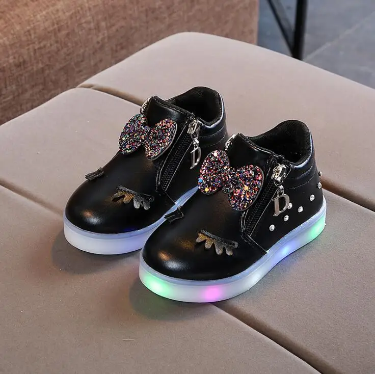 2019 New Fashion Children Glowing Shoes Princess Bow Girls Led Spring Autumn Cute Baby Sneakers | Детская одежда и обувь