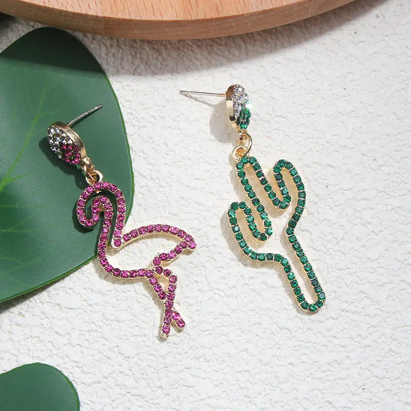 JUST FEEL New Design Unique Crystal Dangle Earrings Fashion Women Pineapple Statement Cactus Fringed Bird Drop Earring Bohemian | Украшения
