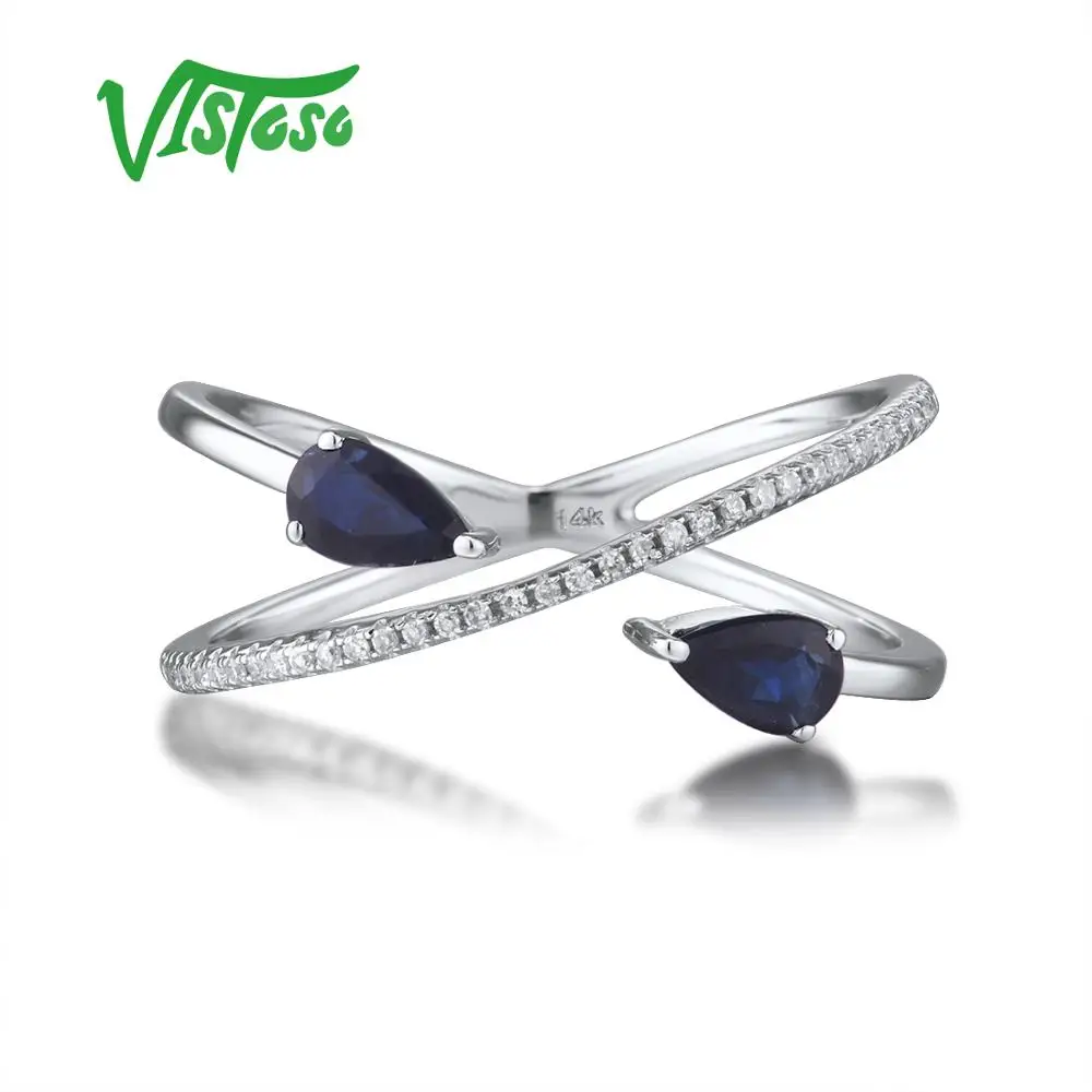 VISTOSO Подлинная 14 K кольца из белого золота для женщин сверкающие бриллианты