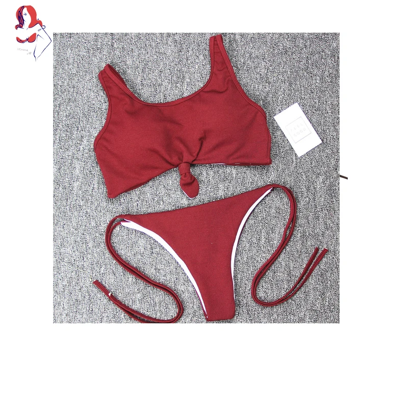 UCHIHA LQ бикини простой с однотонной шнуровкой Maillot De Bain Homme Fatos Banho Senhora комплект 2017|set