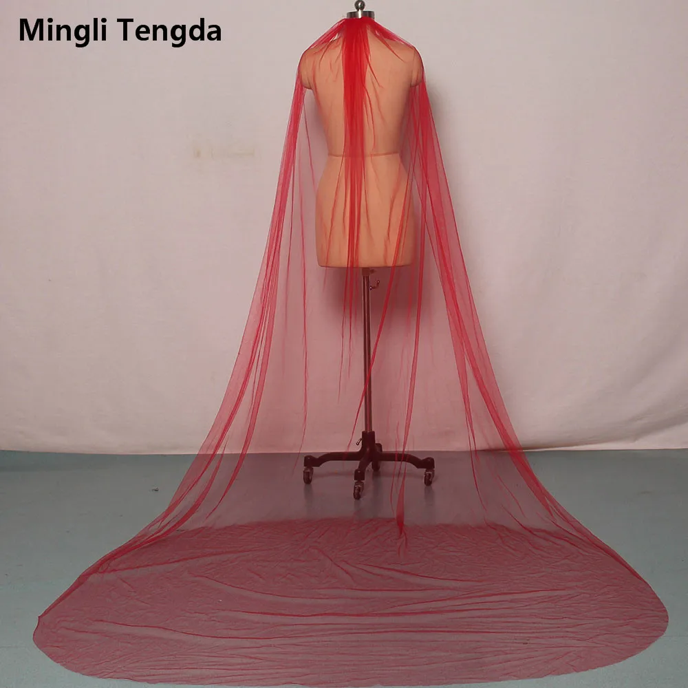Красная фата катетер Mingli Tengda однослойная черная свадебная вуаль с гребнем длиной