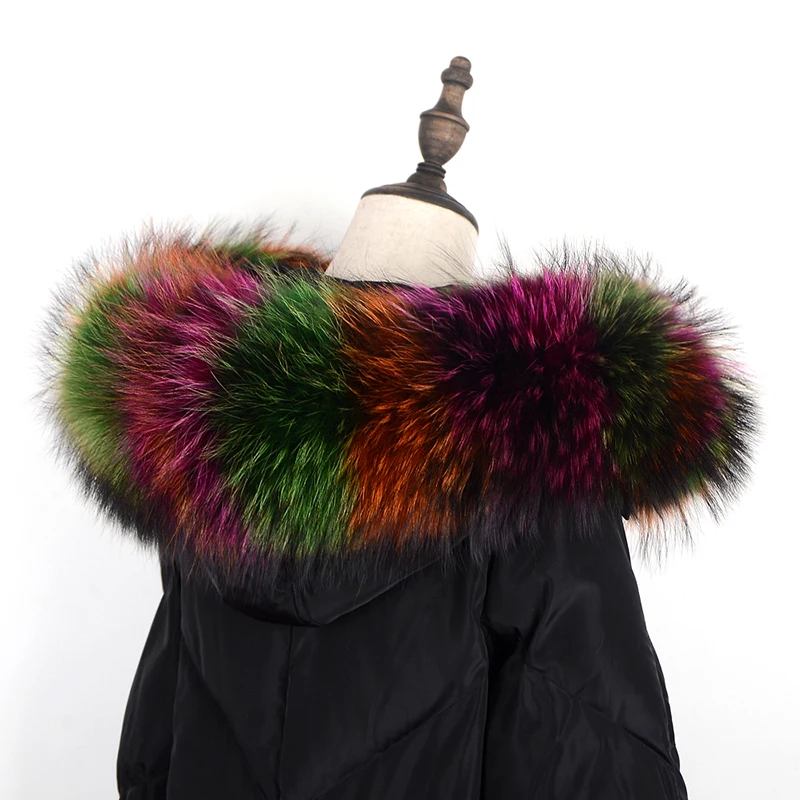 Lady new Fur Collar Real Raccoon Women Scarves Winter Coat Female Neck Cap Long Warm Multicolor Genuine Scarf |