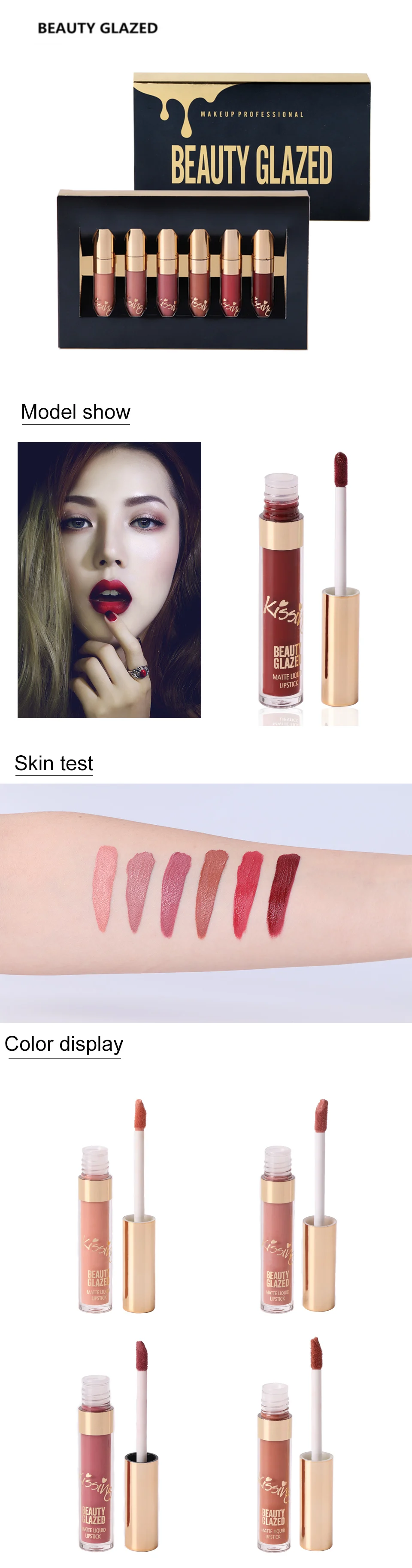 BEAUTY GLAZED 6 шт./компл. Матовая жидкая помада для губ, легко наносится, длительного действия, блеск для губ, Водонепроницаемый телесного цвета для губ Губная помада макияж