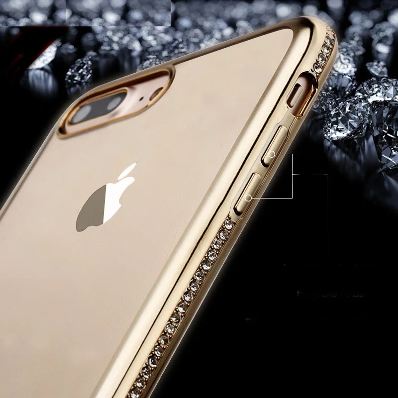 Роскошный чехол с золотыми и розовыми блестками стразами для iPhone 7 6 6S Plus мягкий