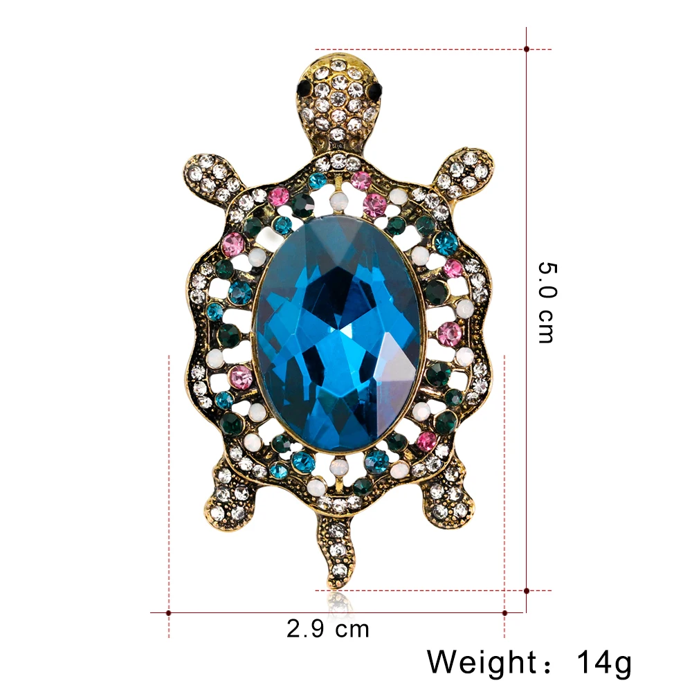 Fashion Blue Glass Rhinestone Tortoise Brooches Women Men Metal Animal Gold Color Brooch Pins Banquet Broche Gift Scarf Buckle | Украшения