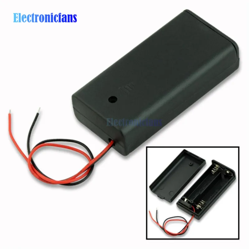 

2 AA Battery Storage Case Plastic Box Holder with Cable Lead for 2 x AA Battery Soldering Conting Black