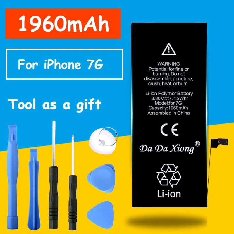 Лидер продаж 1960 мАч Батарея реального Ёмкость для iPhone 7 7G с набором инструментов