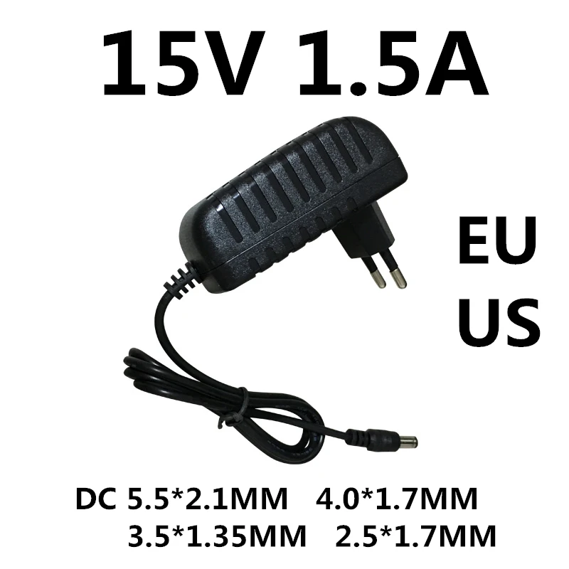 

1PCS AC DC Adapter DC 15V 1.5A 1500MA AC 100-240V Converter Adapter 15 V Volt Charger Power Supply EU US Plug Black DC 5.5*2.5MM