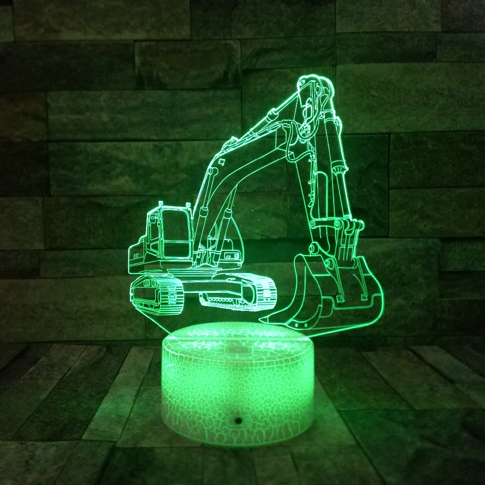 3D экскаватор ночник Иллюзия USB LED сенсорный Настольная лампа 7 видов цветов