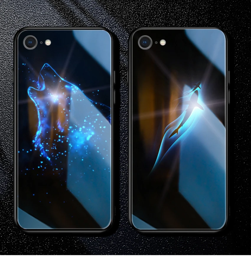 Yagoo умный светодиодный светящийся чехол для телефона для iPhone 7 8 Plus чехол s задняя крышка для Apple с животным узором Funda роскошный стеклянный силиконовый чехол
