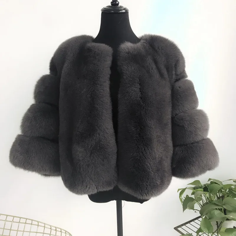 Натуральным лисьим мехом пальто Для женщин короткие теплые На зимнем меху куртки