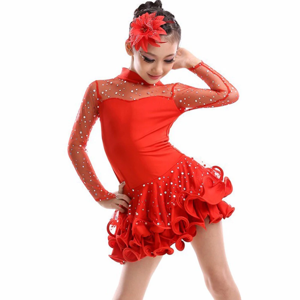 2018 Новый танцевальный костюм для девочек с длинным рукавом Vestido De Baile Latino
