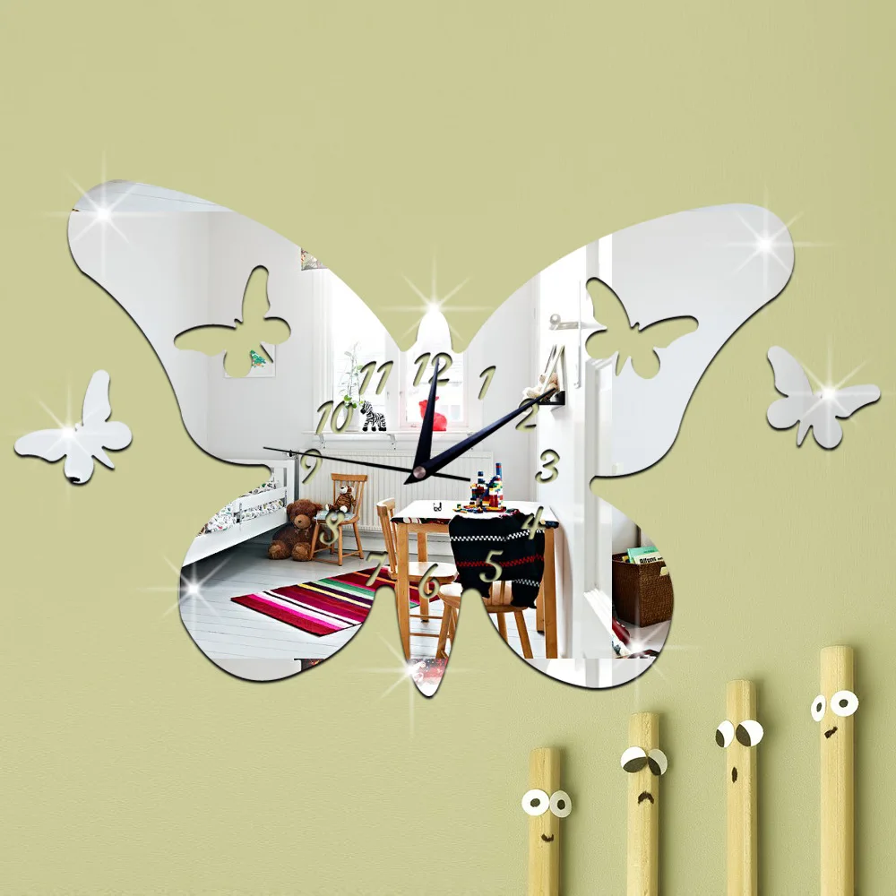 New clock and creative 3D environmental stereo butterfly mirror can remove wall Free Shipping | Дом и сад
