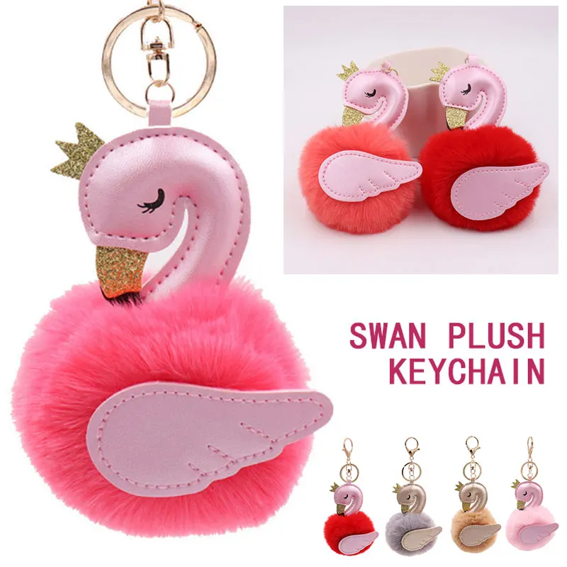 Keychain Pendant Plush Swan Backpack Clothing Bag Ornament Party Hanging Gift Key Buckle Delicate Lovely Ring | Дом и сад