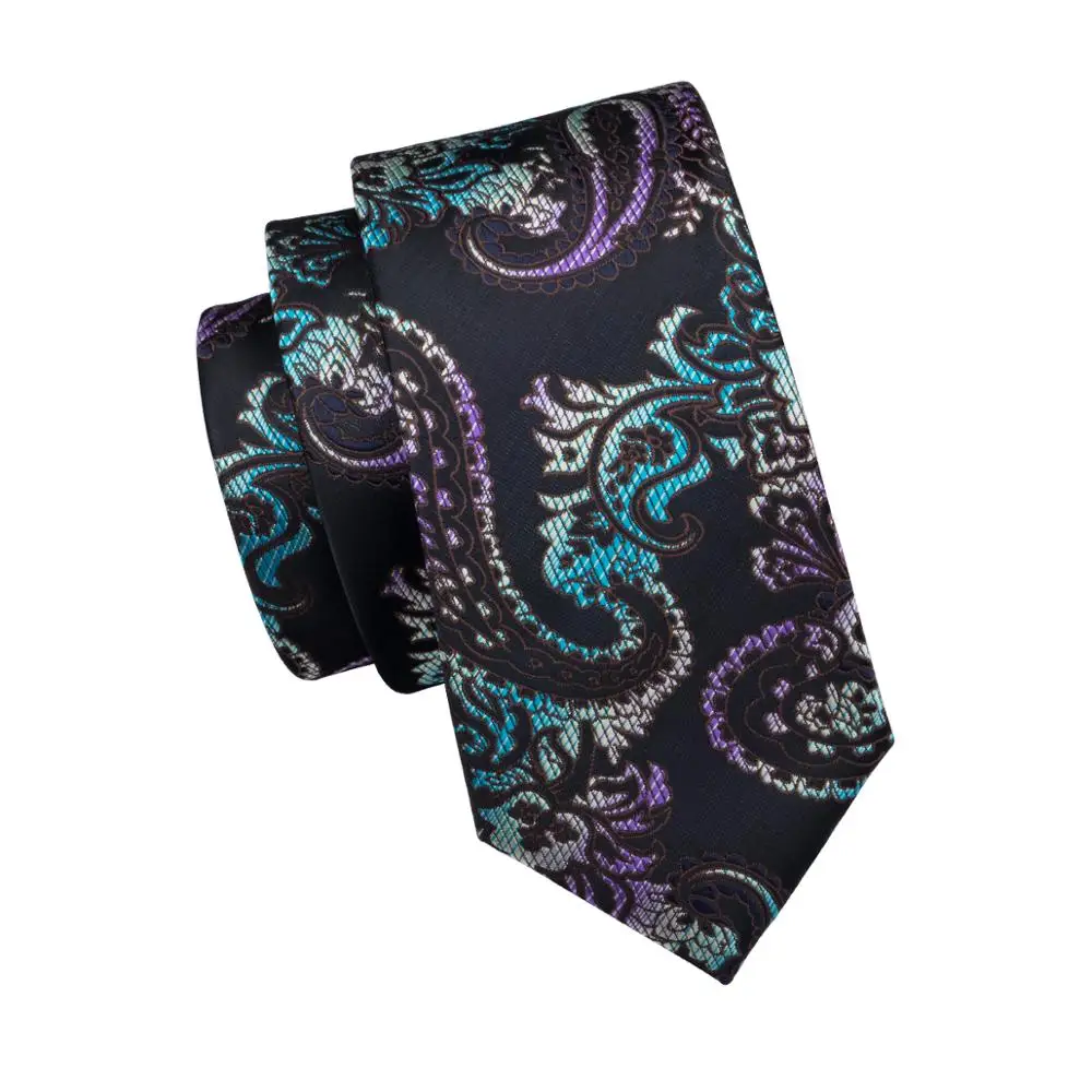 

LS-1740 Barry.Wang Dropshipping Mens Tie 100% Silk Purple Hanky Cufflink Gravata Floral Necktie For Men Wedding Business Party