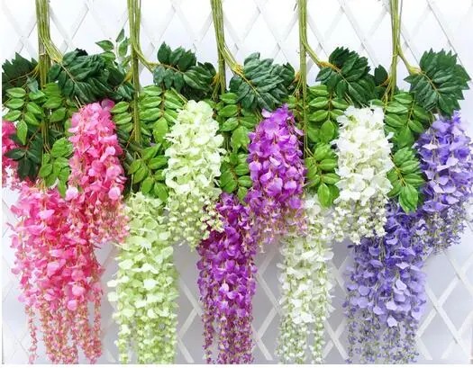 

12Pcs/Lot Plastic flowers vine green leaves rattan wisteria flower wedding party scene layout living room decoration flower