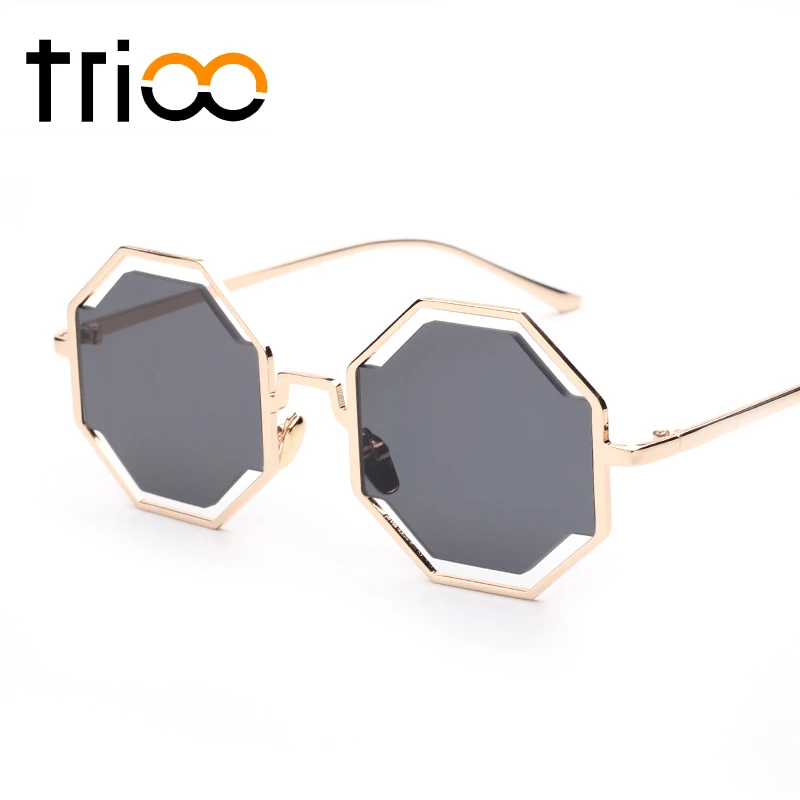 TRIOO Fashion Street Show Polygon солнцезащитные очки металлическая Золотая рамка головоломка дизайн lunette супер крутые плоские круглые пиксельные очки - Цвет линз: 003