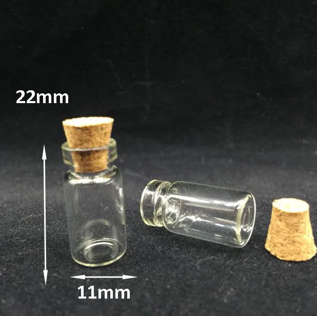 

100pieces 11*22mm Tiny Clear Glass Bottle jar with cork metal eyehook Charms oil glass vial Pendants 1ML jewelry findings